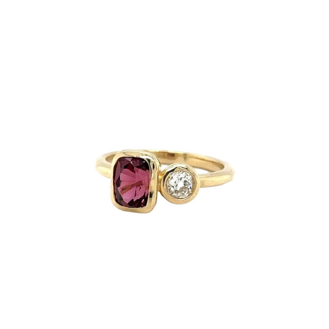 Raspberry Tourmaline & Diamond Duo Ring