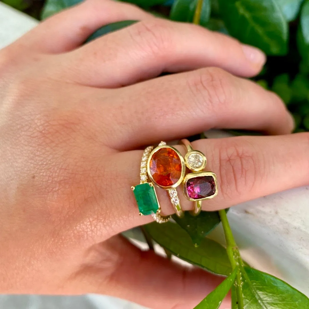 Raspberry Tourmaline & Diamond Duo Ring
