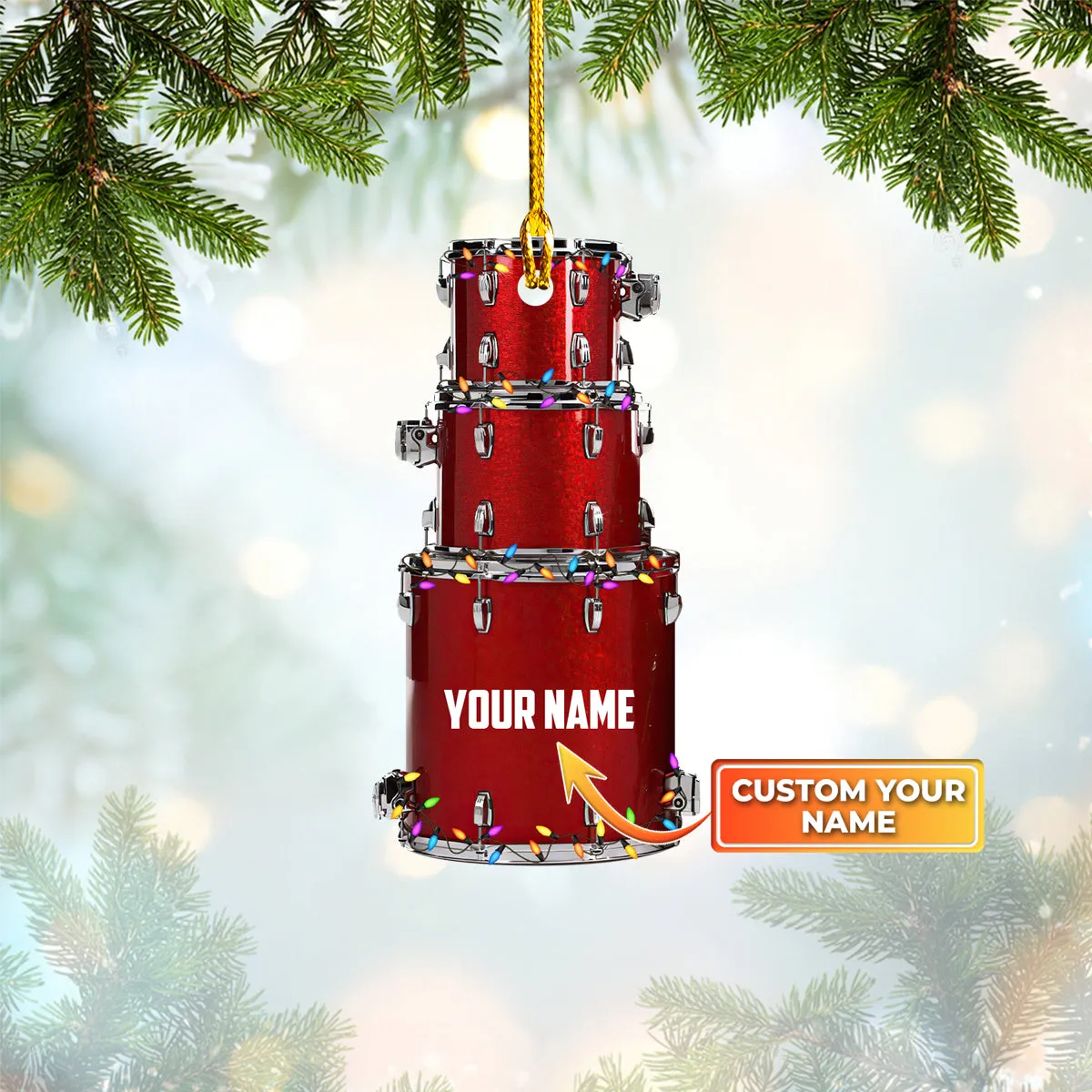 Red Drum, Drummer, Christmas Drum Set Shaped Ornament 02