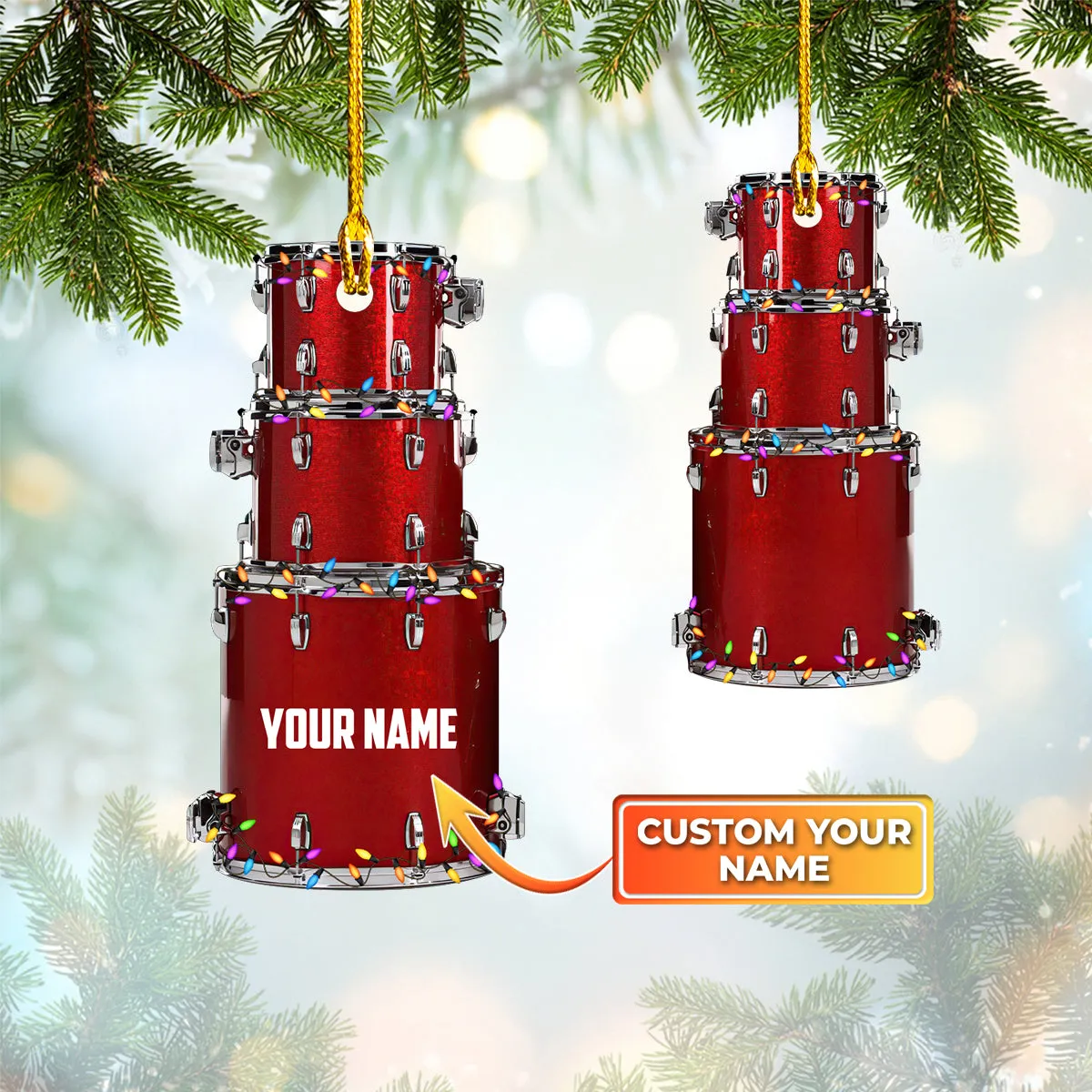 Red Drum, Drummer, Christmas Drum Set Shaped Ornament 02