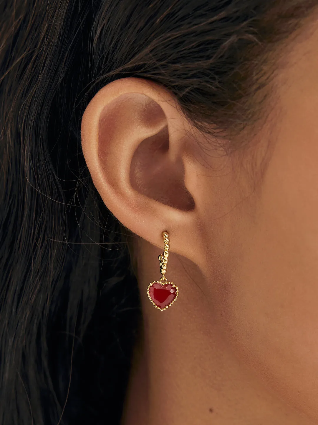 Red Heart-Cut Agate Drops