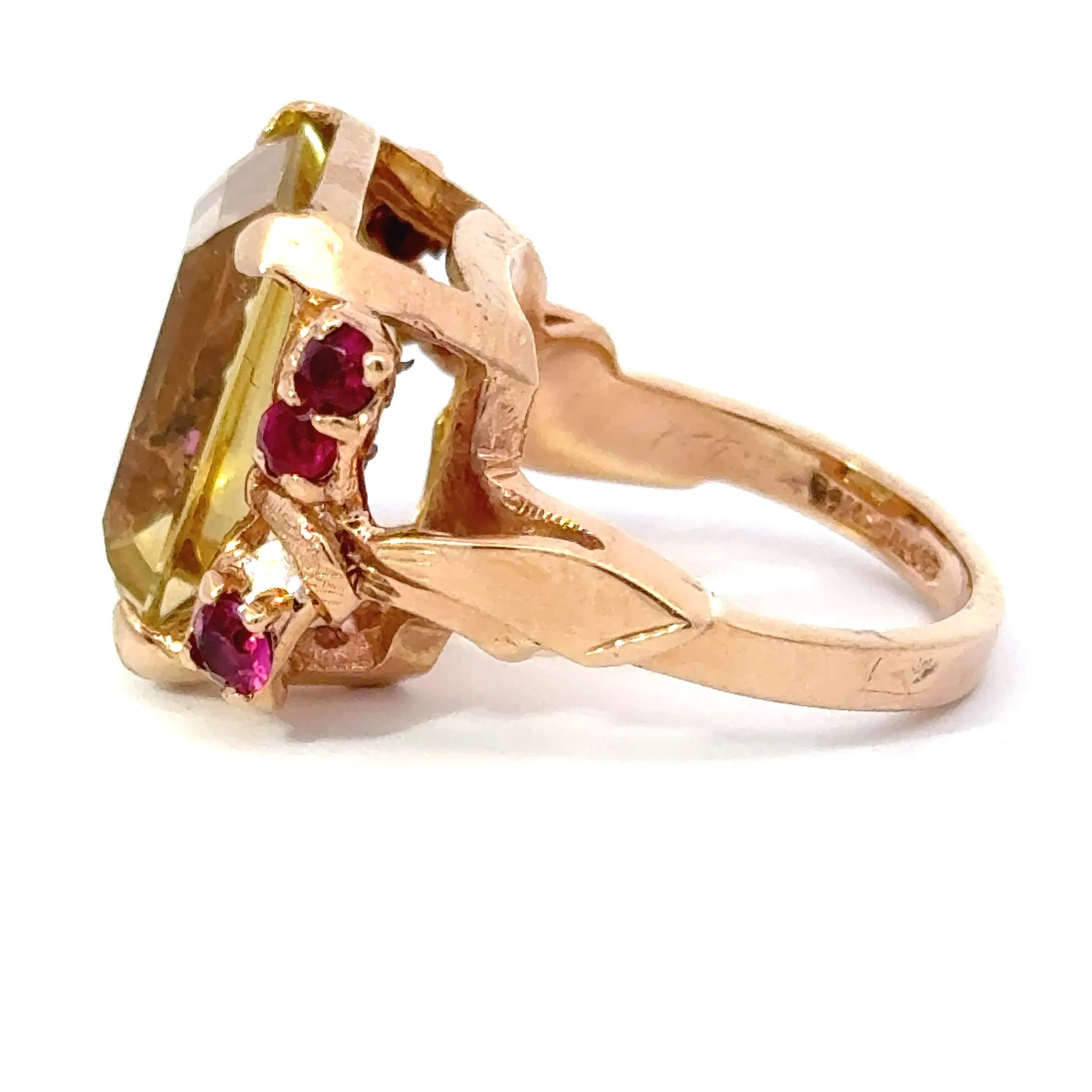 Retro Citrine, Ruby and 14K Yellow Gold Ring