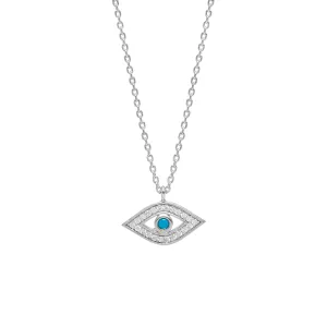 Rhodium crystal evil eye turquoise stone pendant necklace#HNN90858R(LE17)