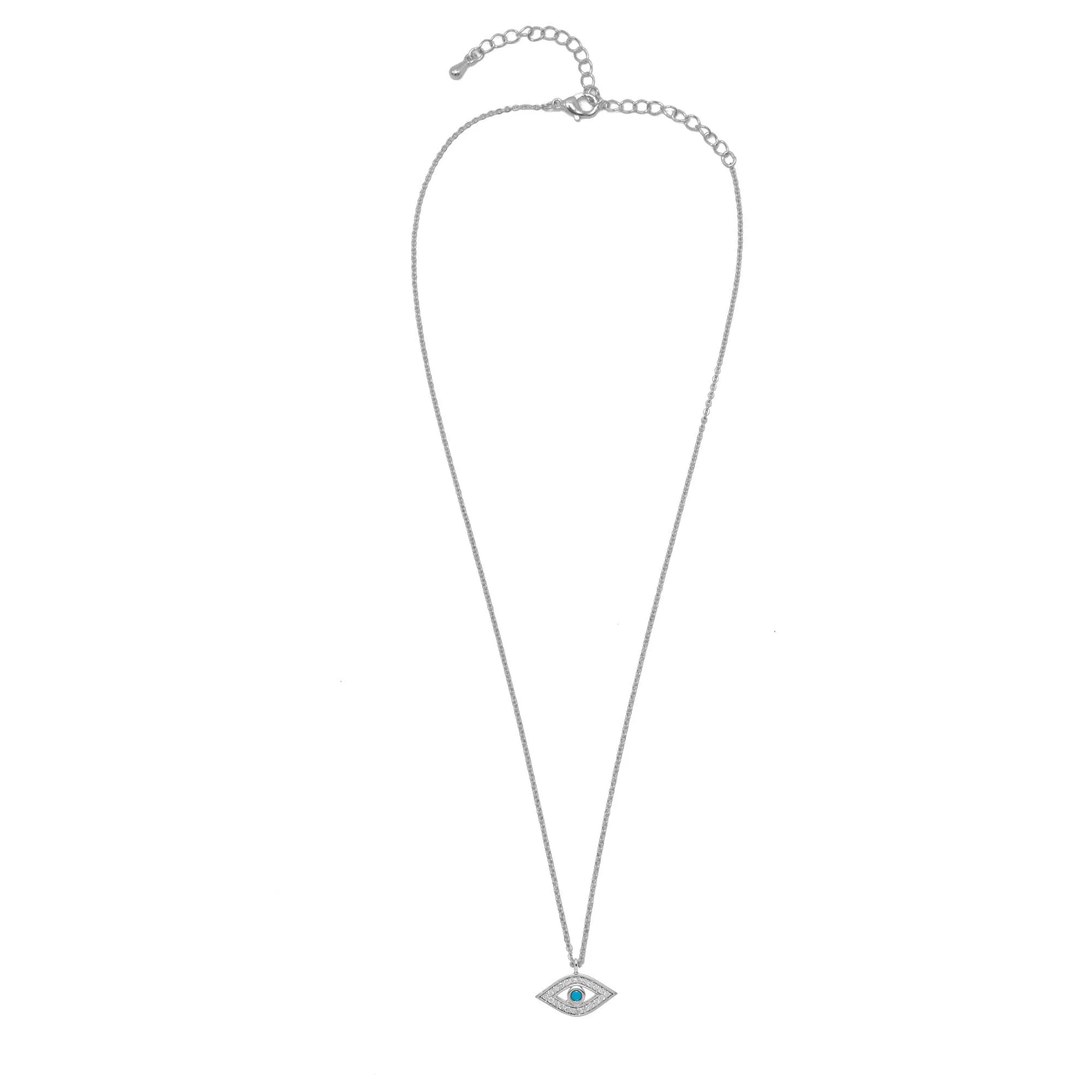Rhodium crystal evil eye turquoise stone pendant necklace#HNN90858R(LE17)