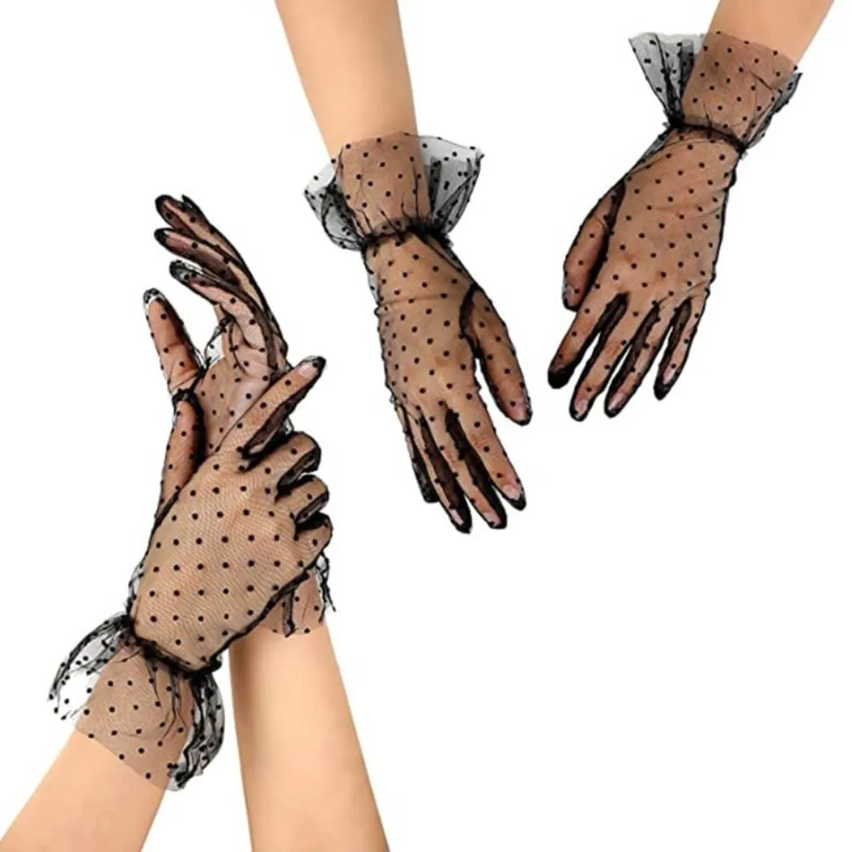 Ro Rox Polka Dot Delicate Mesh Vintage Retro Wrist Gloves