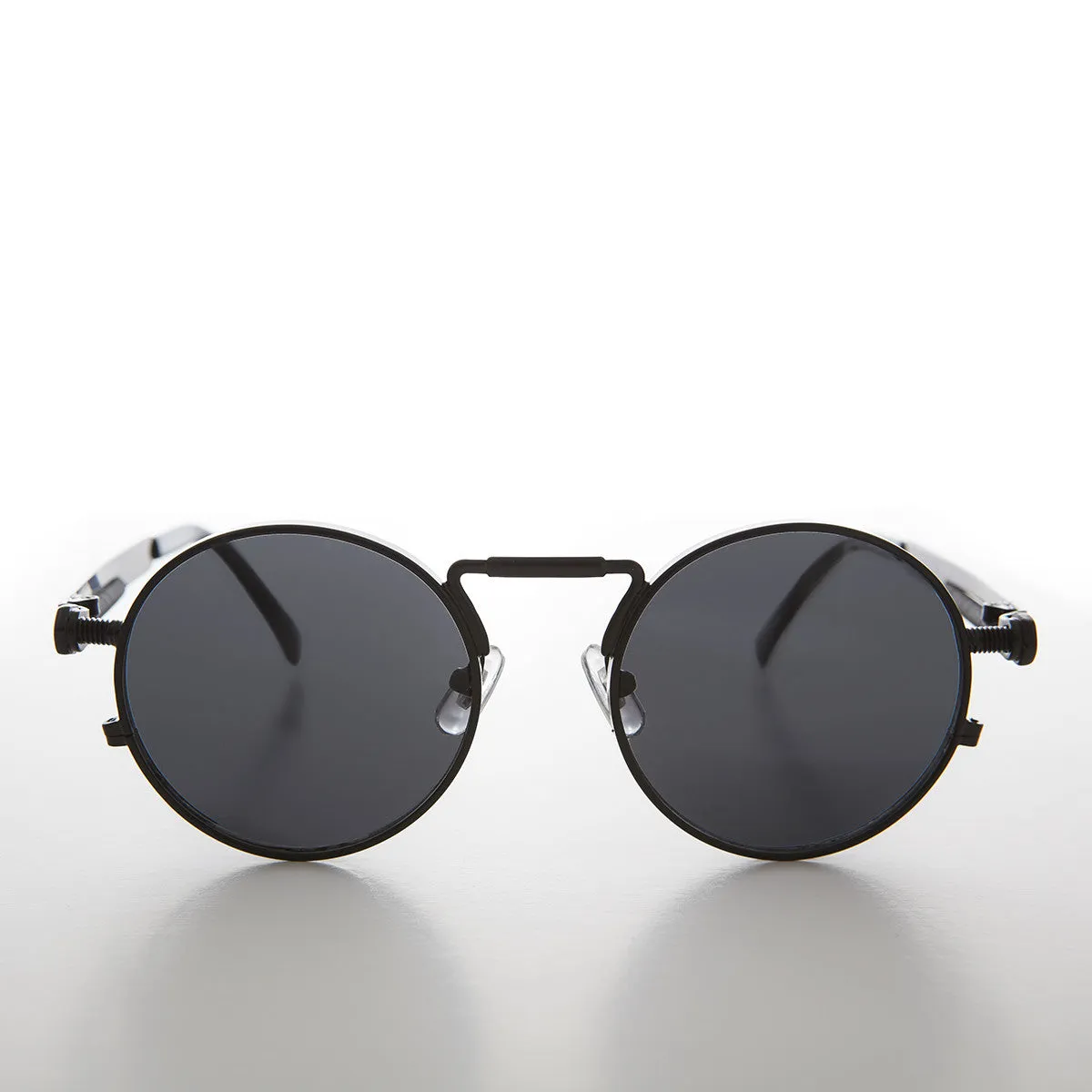 Round Black Metal Goth Steampunk Sunglass - Ivan 2