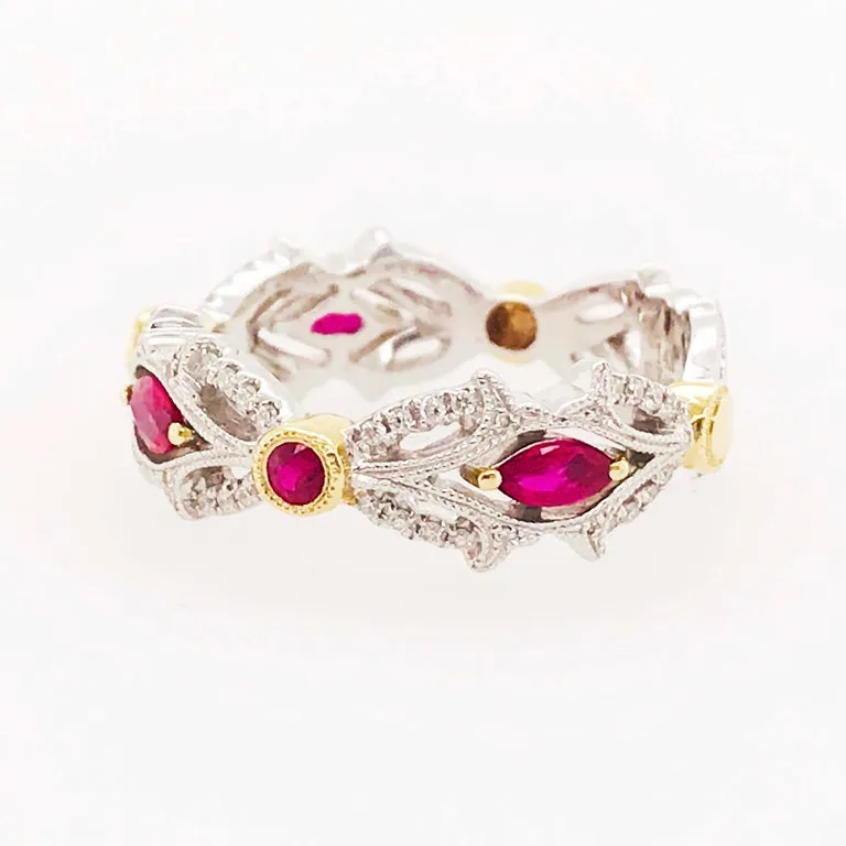 Ruby and Diamond Ring, Two Toned