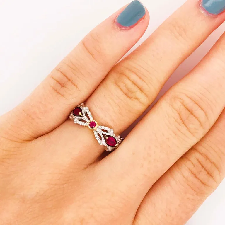 Ruby and Diamond Ring, Two Toned