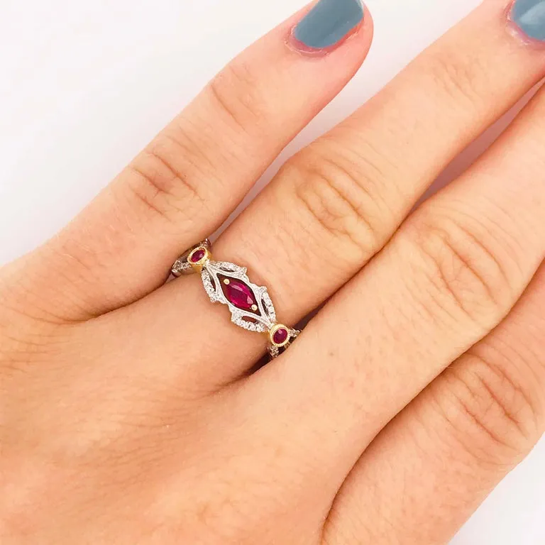 Ruby and Diamond Ring, Two Toned