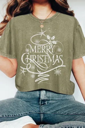 Sage Merry Christmas Glitter Print Graphic Tee