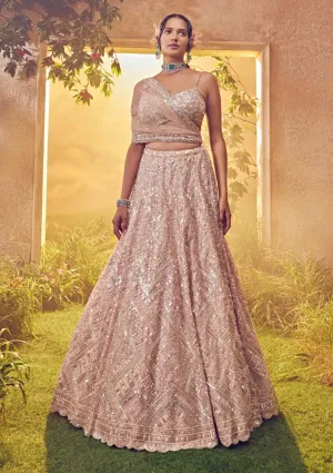 Salmon organza embroidered lehenga set