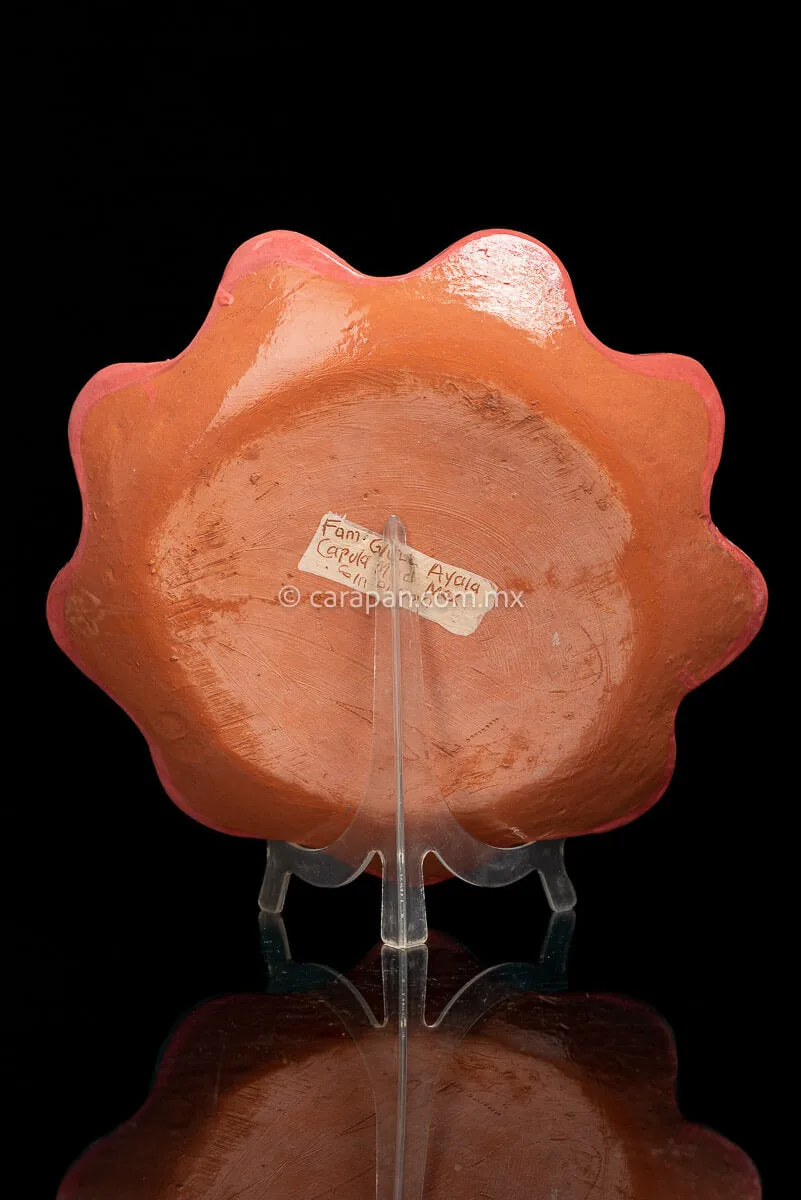 Salmon Tone Flower Shape Plate With Fish from Capula, Mexico