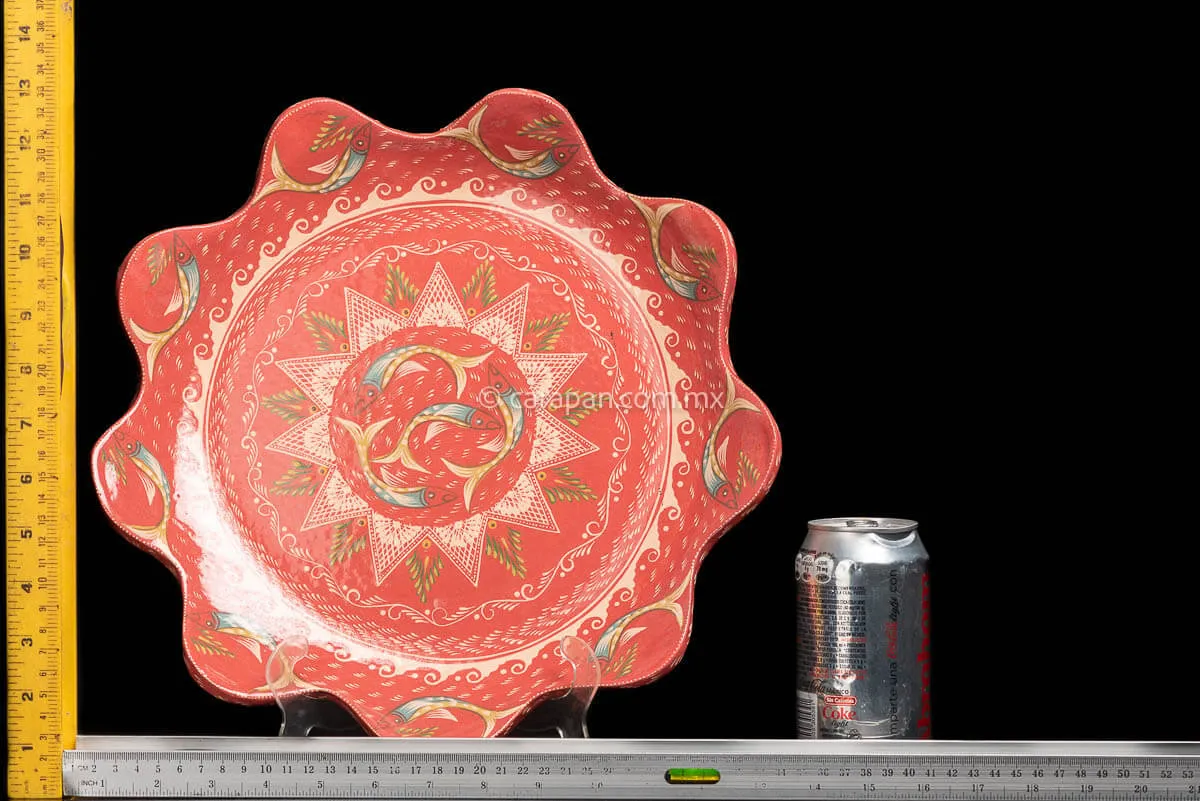 Salmon Tone Flower Shape Plate With Fish from Capula, Mexico