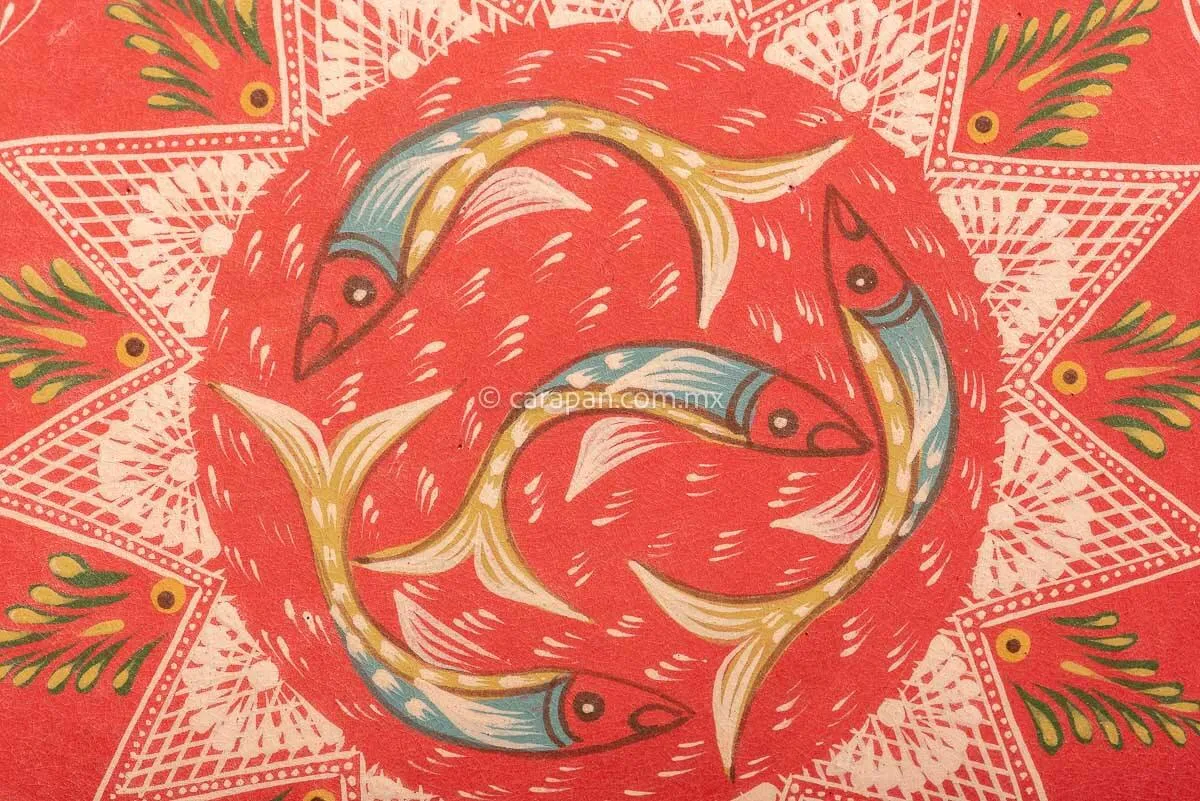 Salmon Tone Flower Shape Plate With Fish from Capula, Mexico