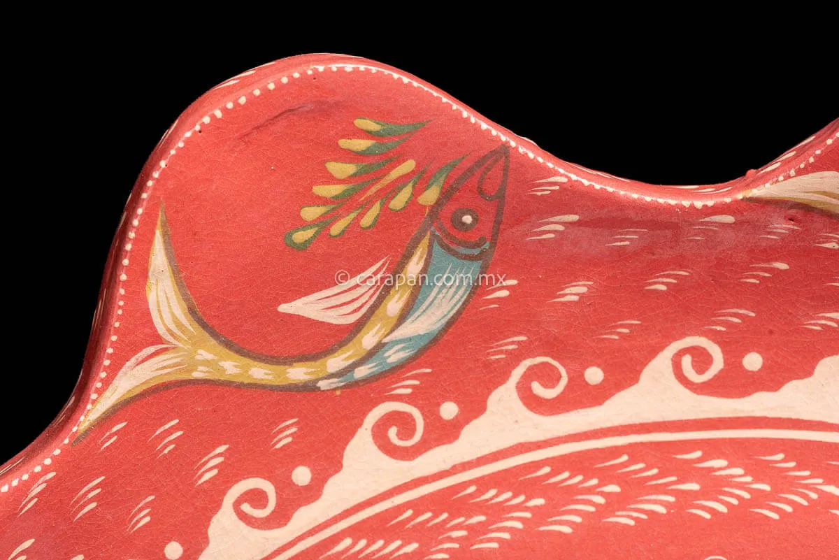 Salmon Tone Flower Shape Plate With Fish from Capula, Mexico