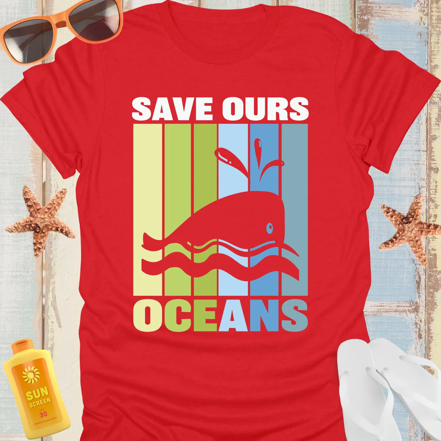 Save Our Oceans Tshirt With Whale And Wave Design