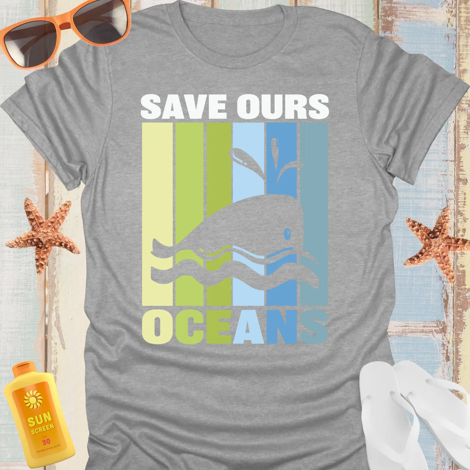 Save Our Oceans Tshirt With Whale And Wave Design
