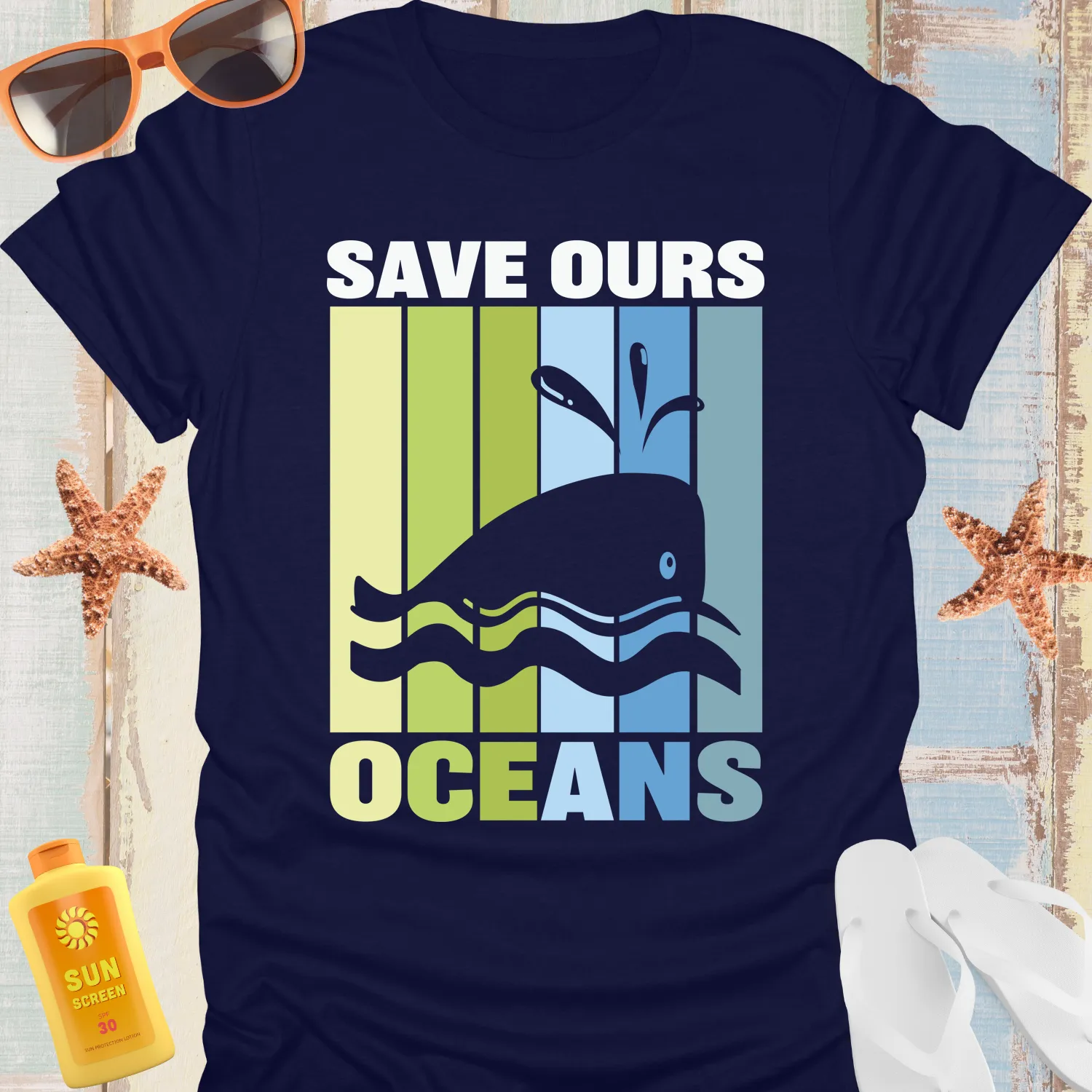 Save Our Oceans Tshirt With Whale And Wave Design