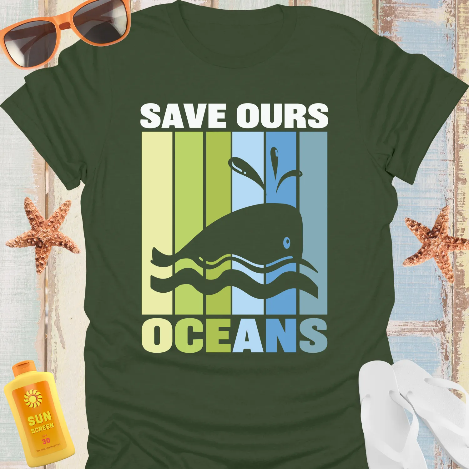 Save Our Oceans Tshirt With Whale And Wave Design