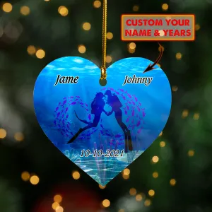 Scuba Diving Couple - Custom Heart Ornament - 498