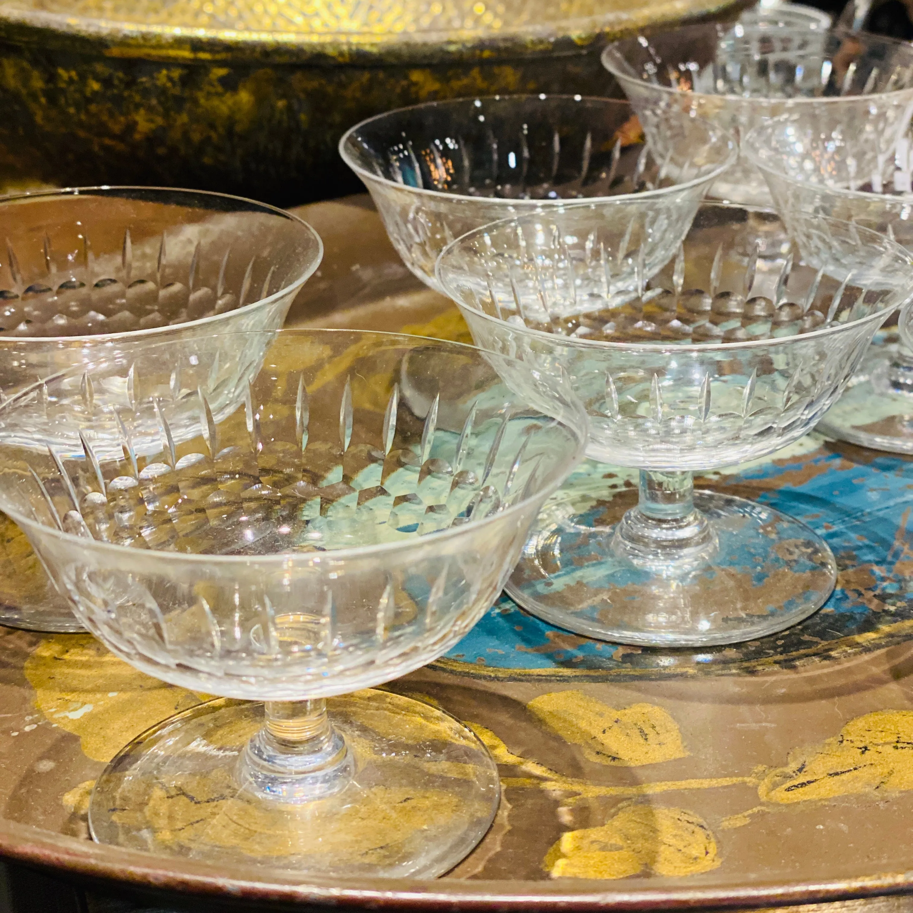 Set of Vintage French Crystal Champagne Coupes