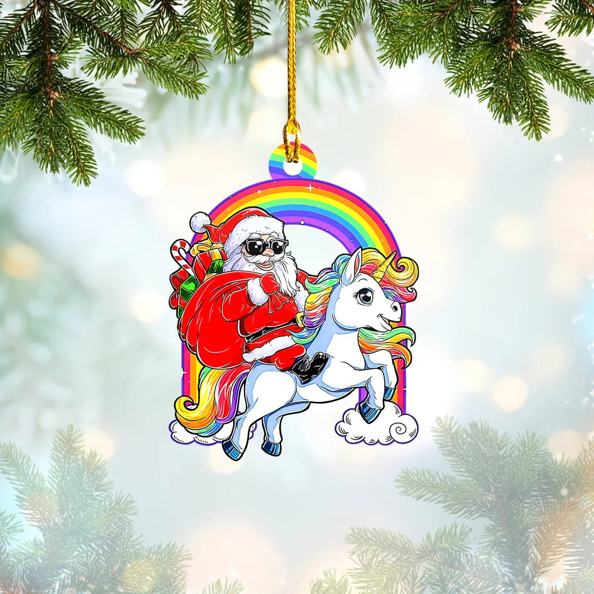 Shaped Ornament - Santa Claus And Unicorn