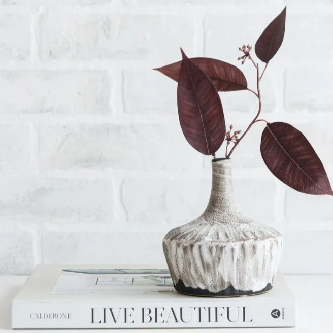 Shell Stoneware Fluted Vase