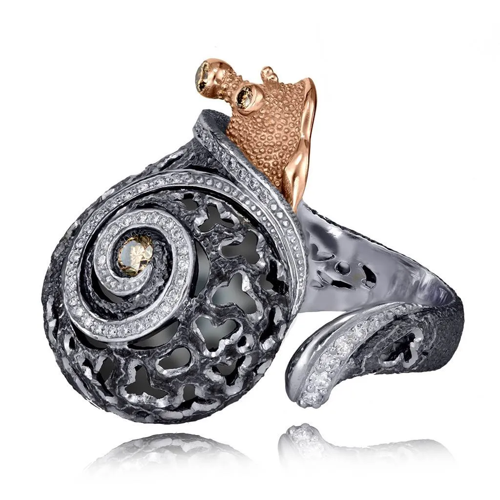 Silver & Gold Codi The Snail Ring with Diamonds