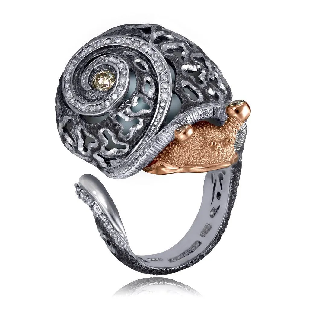 Silver & Gold Codi The Snail Ring with Diamonds