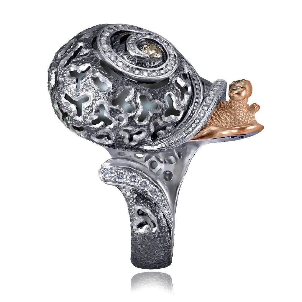 Silver & Gold Codi The Snail Ring with Diamonds