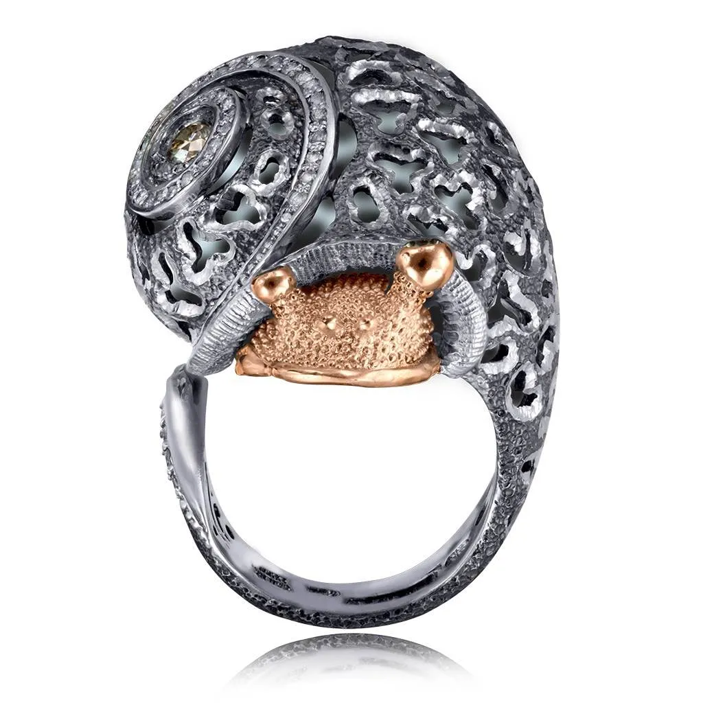 Silver & Gold Codi The Snail Ring with Diamonds
