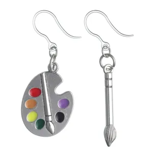 Silver Paint Brush & Palette Dangles Hypoallergenic Earrings for Sensitive Ears Made with Plastic Posts
