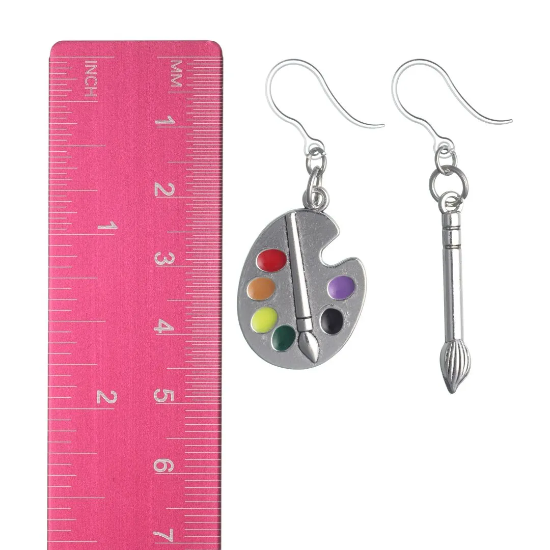 Silver Paint Brush & Palette Dangles Hypoallergenic Earrings for Sensitive Ears Made with Plastic Posts