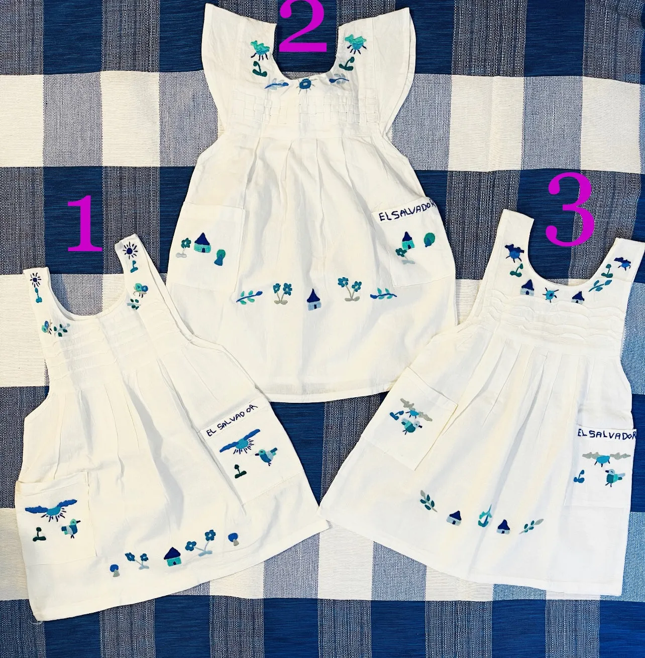 Size 1: 9-12 Months Embroidered Dress Monochrome Blue - Vestidito con bordado tonos azul