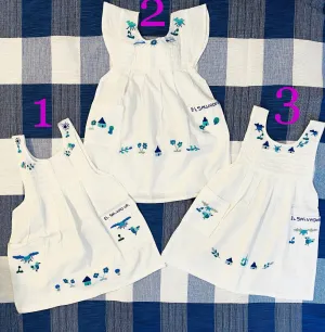 Size 1: 9-12 Months Embroidered Dress Monochrome Blue - Vestidito con bordado tonos azul
