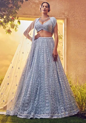 Sky blue tulle lehenga set