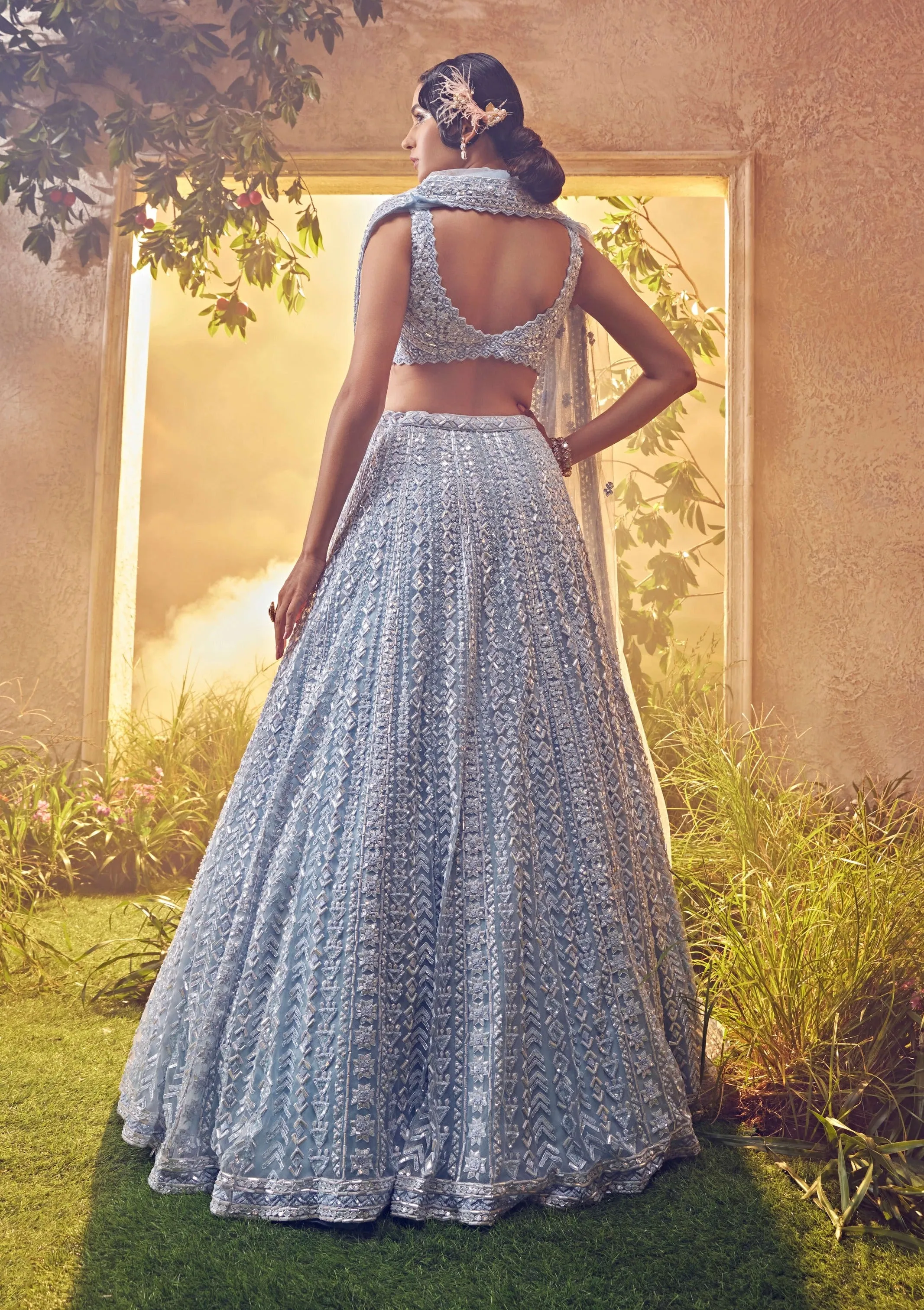 Sky blue tulle lehenga set