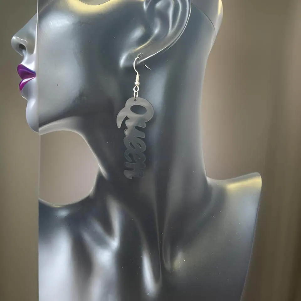 Small  Wooden QUEEN Dangle Earrings
