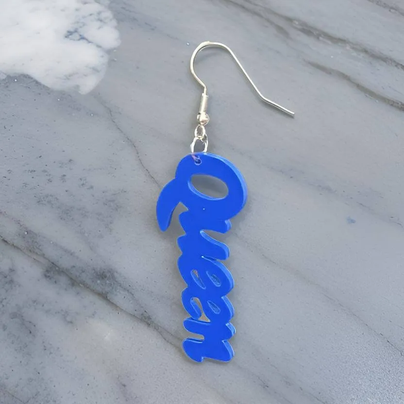 Small  Wooden QUEEN Dangle Earrings