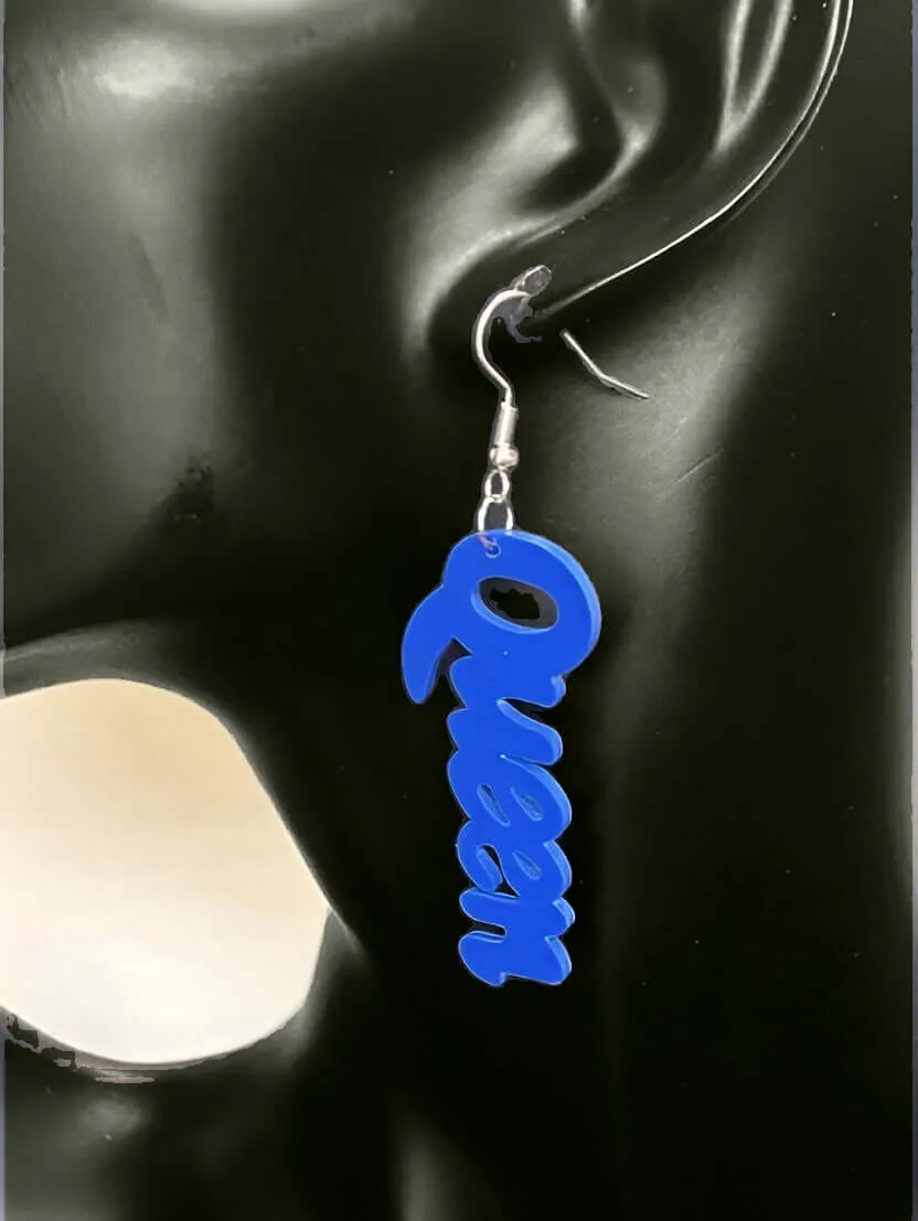 Small  Wooden QUEEN Dangle Earrings