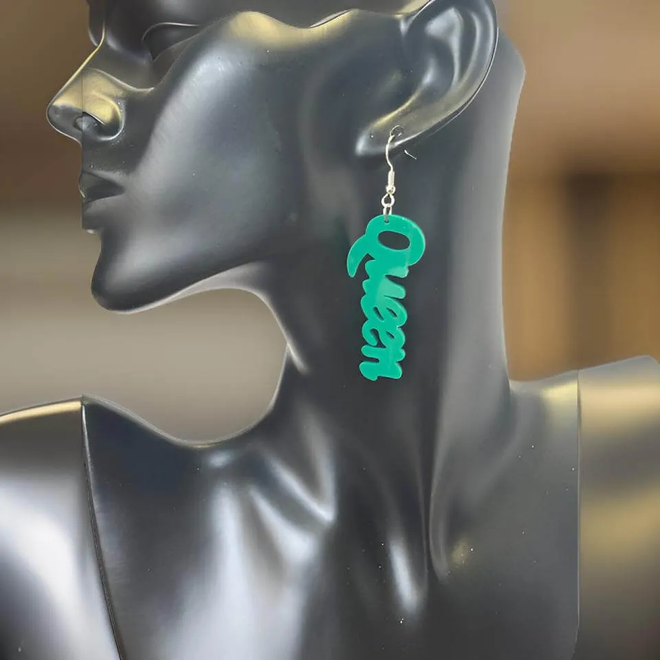 Small  Wooden QUEEN Dangle Earrings
