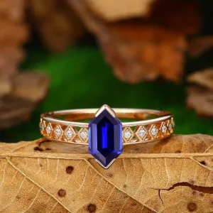 Solitaire  Blue Sapphire  Solid 14k Rose Gold Engagement Ring