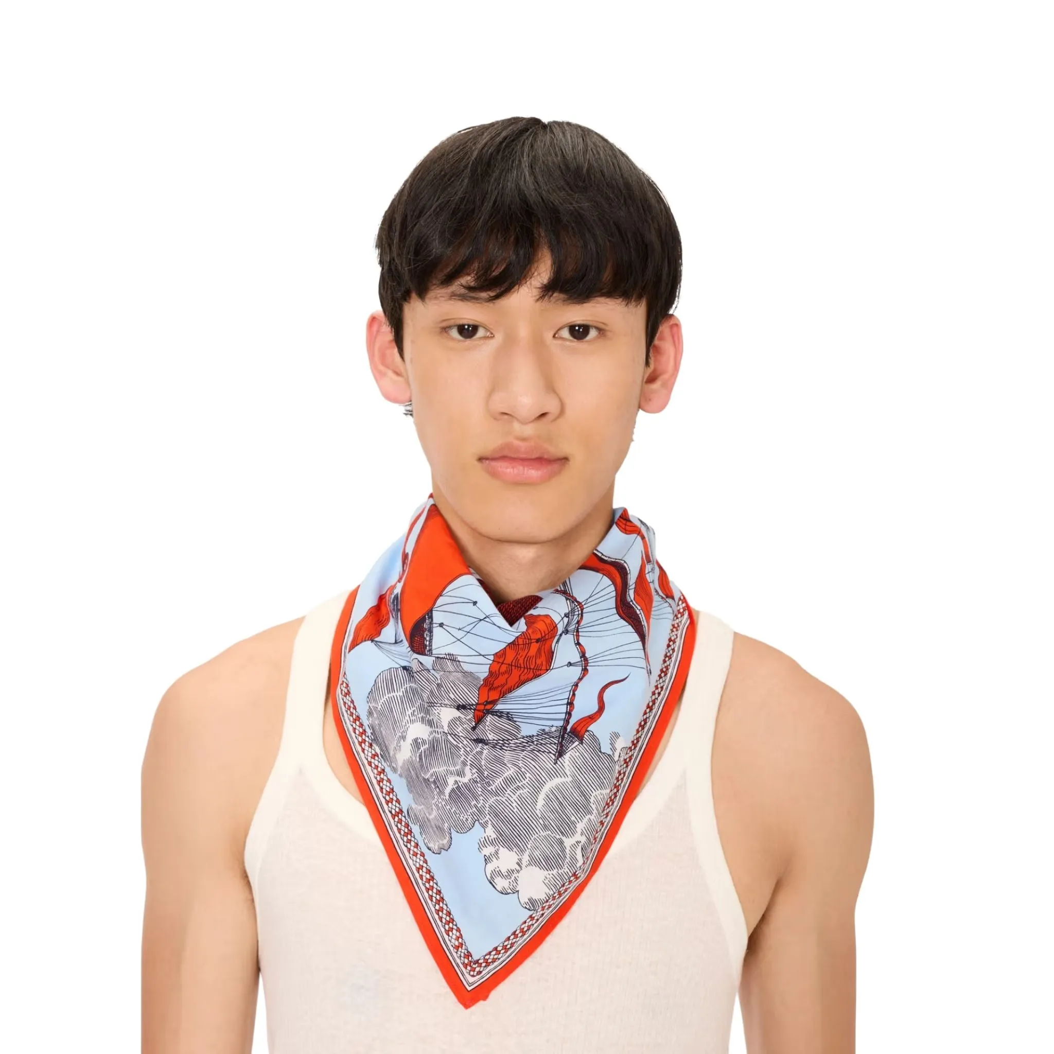 Square Scarf, Tall Ship In Blue With Red Sails
