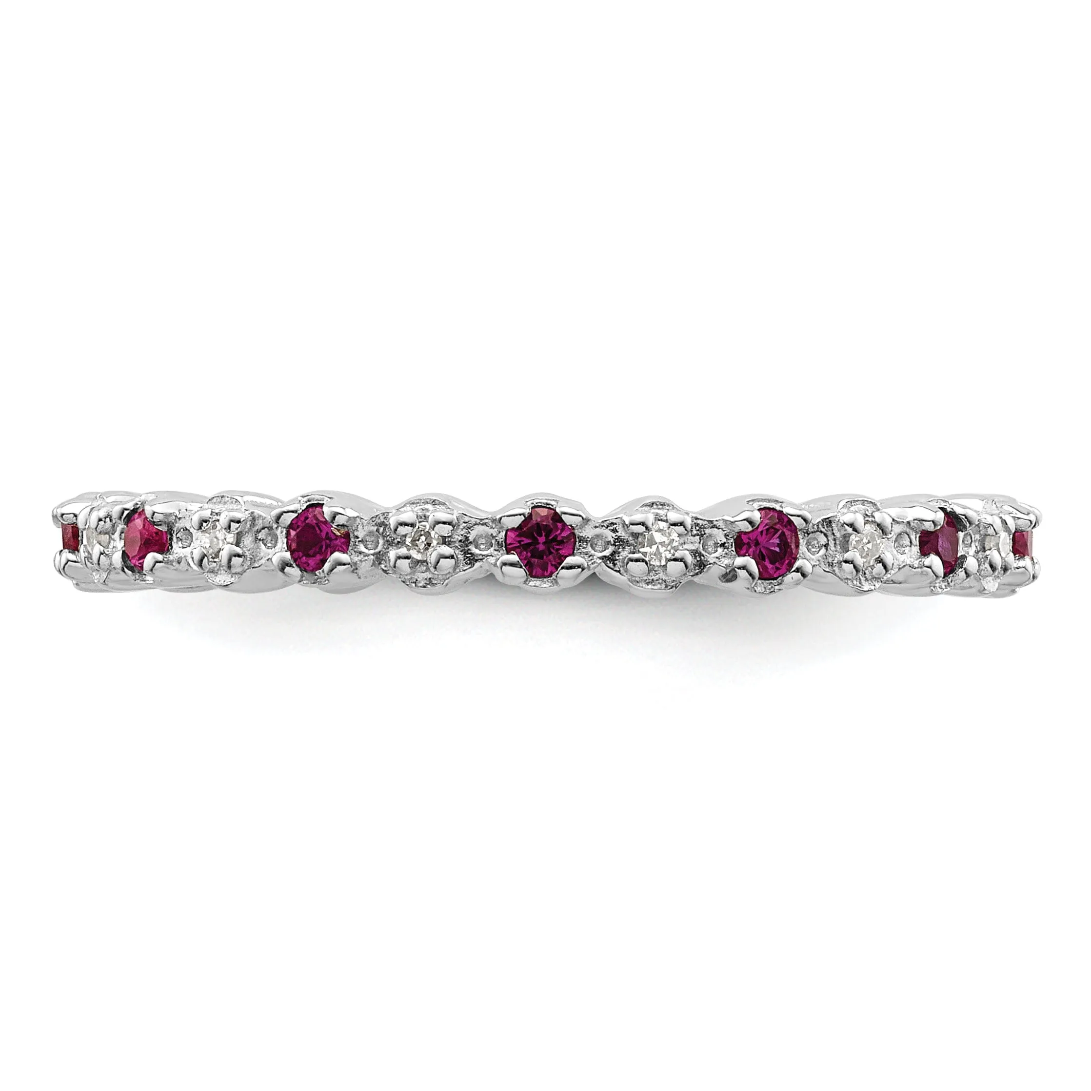 Sterling Silver Created Ruby Diamond Ring