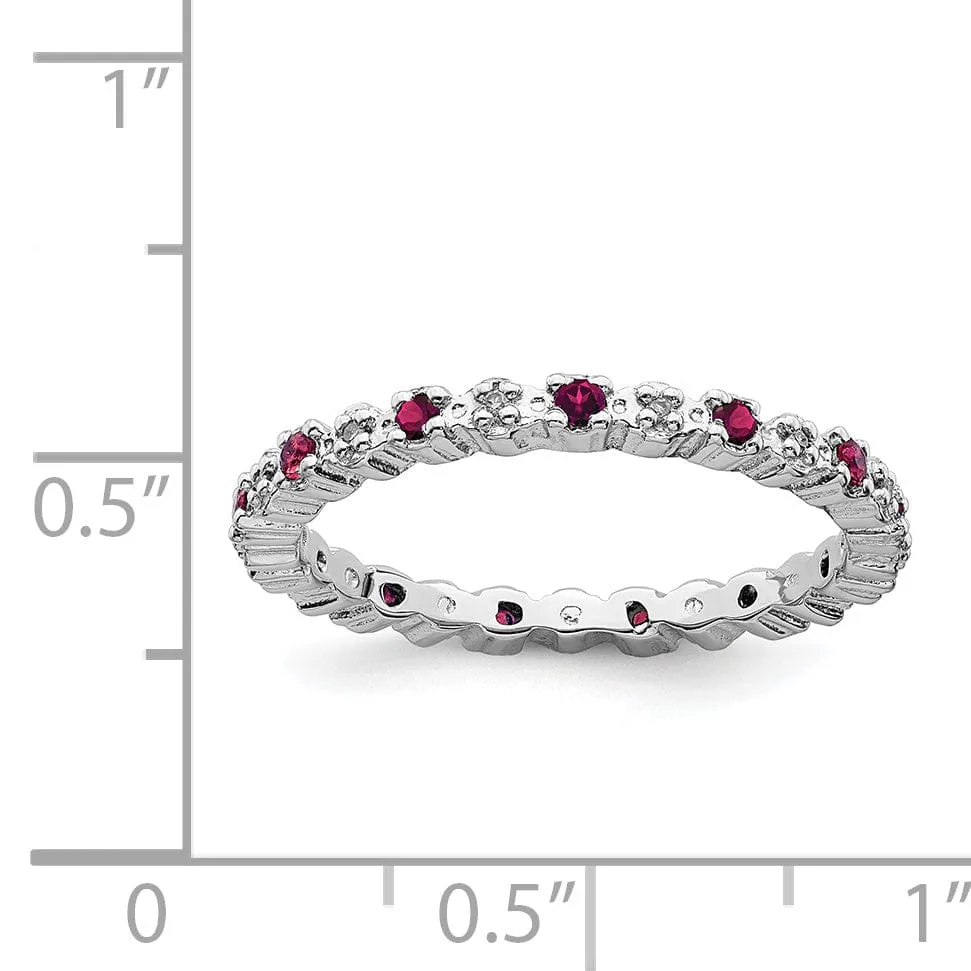 Sterling Silver Created Ruby Diamond Ring