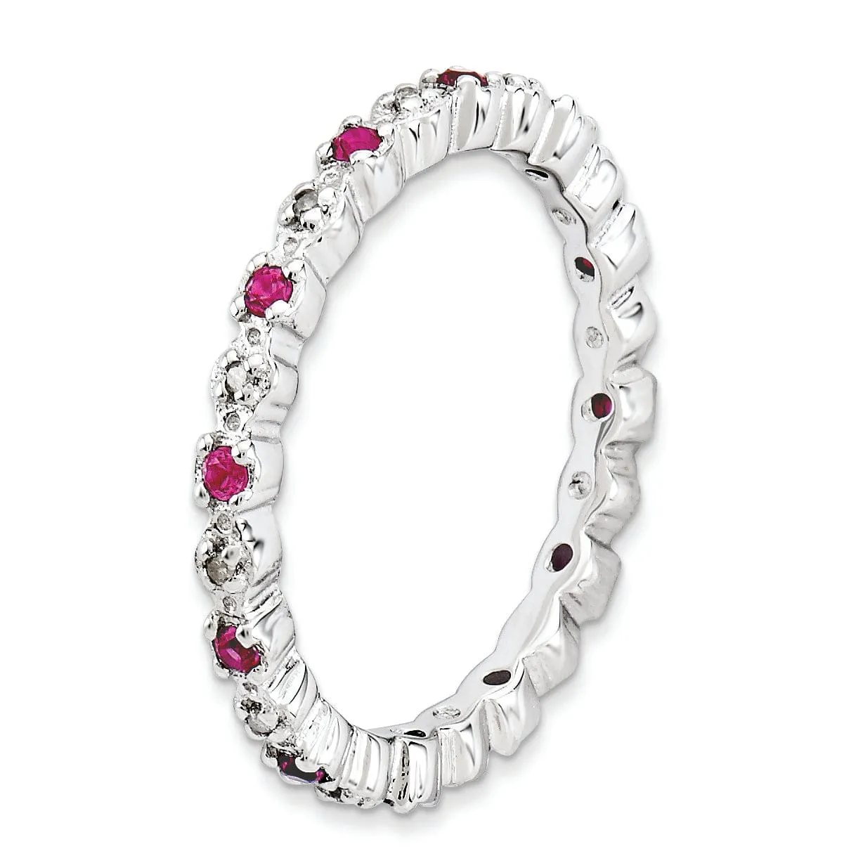 Sterling Silver Created Ruby Diamond Ring