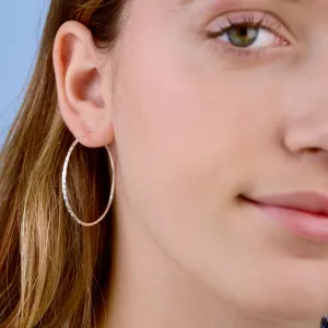 Sterling Silver Large Fine Textured Hoop Earrings
