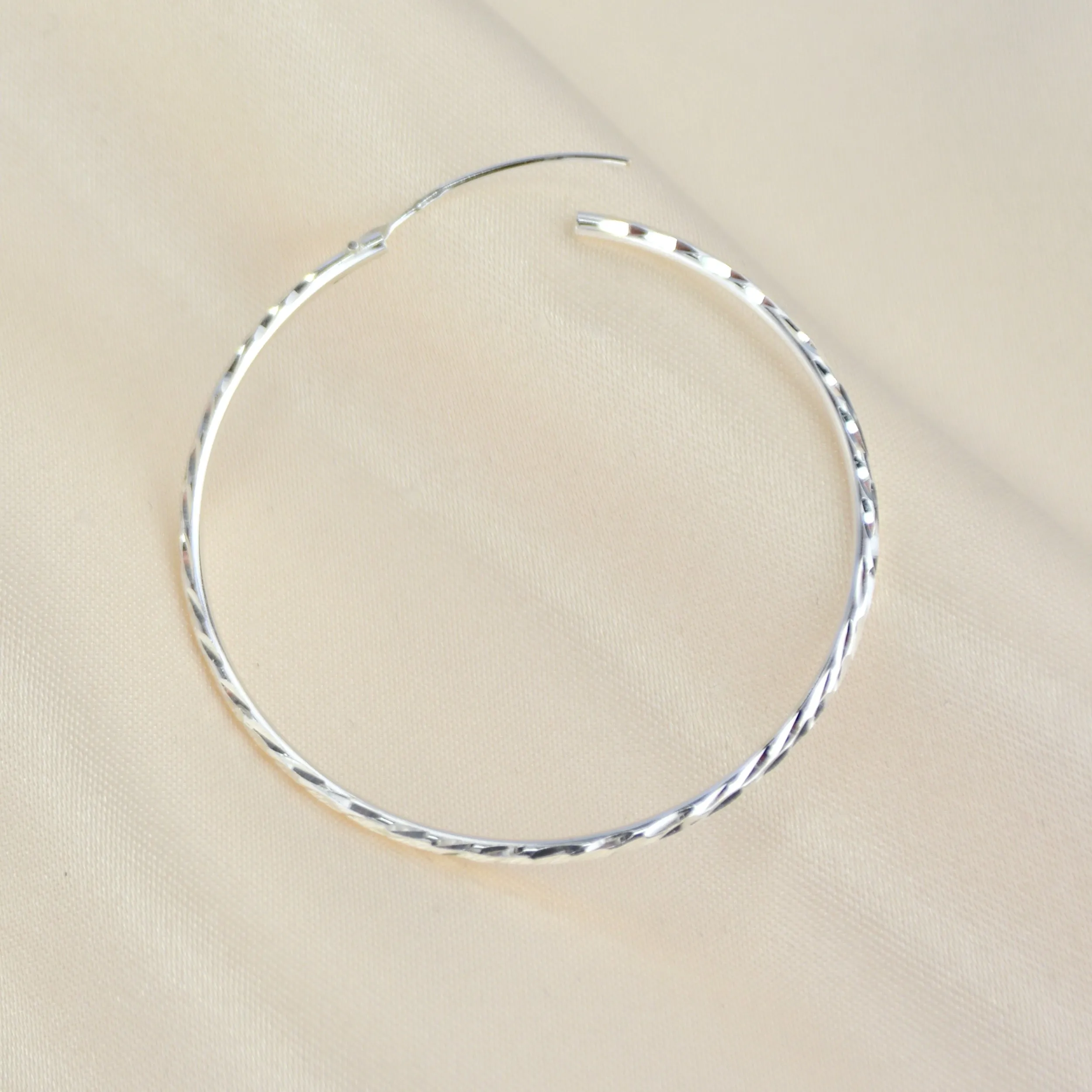 Sterling Silver Large Fine Textured Hoop Earrings