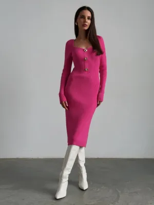 Striking Fuchsia Ribbed Midi Dress