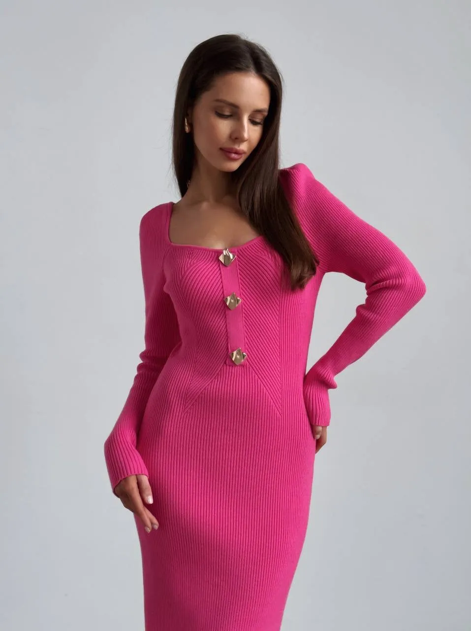 Striking Fuchsia Ribbed Midi Dress